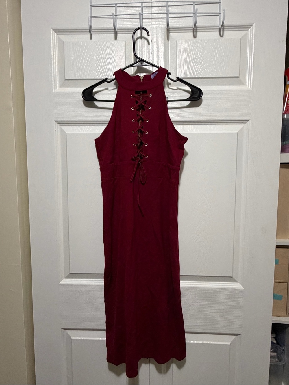 NWT Eden Wine Corset Lace-Up Bodycon Midi Dress Small